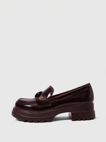 Sleekvia Women Shoes Fashion Burgundy Mirror Comfortable Commuting Platform Women Loafers Women Platform Shoes Suitable For Outdoor Vacation Shopping To Work Daily Commuting Versatile Women's Shoes - Burgundy - View 5