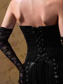 ROMWE Avant Sexy Contrast Lace Crisscross Bustier Top - Black - View 9