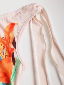 Sweetra 复古时尚美式印花设计优雅不对称肩部系带腰身修身夏季海滩度假性感女式上衣 - 彩色 - 查看 5