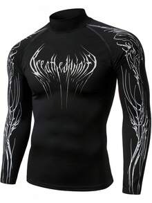 GymBeat Áo thun dài tay thể thao nam tay ôm dáng in họa tiết Gothic, thích hợp mặc đi làm, hoạt động ngoài trời, có chức năng nén. - màu đen - Xem 3