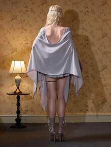 ROMWE Sexy Backless Asymmetric Hem Double Strap Design Sheer Blouse For Women - Grey - View 6