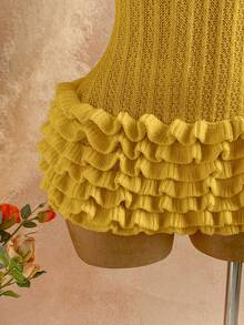 Soleia Đầm ngắn màu trắng cổ yếm cho nữ, thích hợp cho kỳ nghỉ. - Màu vàng - Xem 5