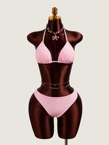 Zestiva Bộ đồ bơi nữ 4 món mới, bikini in họa tiết màu hồng. - Hồng - Xem 3