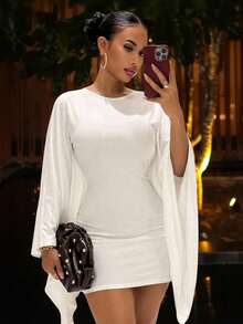 Slaydiva Vestido mini ajustado con mangas de murciélago para fiestas elegantes, cumpleaños, bares, discotecas, citas y reuniones con amigas - Blanco - Ver 4