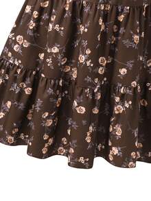 Summer Outfits Teen Girl Puff Sleeve Ditsy Floral Mini Dress, Summer Squishy Dress - Brown - View 8