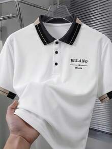 Manfinity Bizformal 男士串珠刺绣罗纹领短袖休闲 Polo 衫 - 白色 - 查看 1