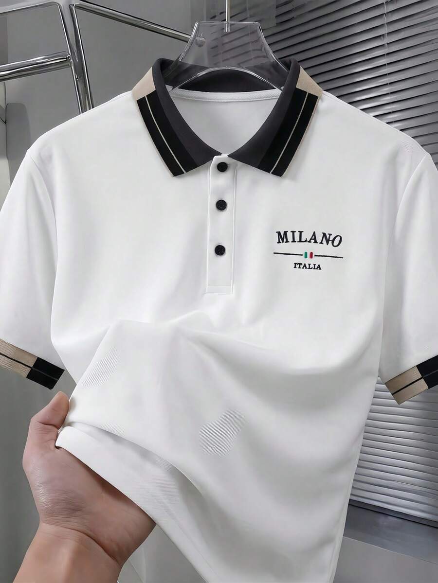 Manfinity Bizformal 男士串珠刺绣罗纹领短袖休闲 Polo 衫 - 白色 - 查看 1