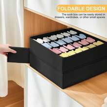 Sock Drawer Organizer And Underwear Storage Box, 24-Compartment Wardrobe Storage Box And Sock Rack Storage Box For Storing Socks, Handkerchiefs, Ties, And Belts (Black) - Black - View 2