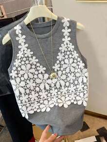 Resyla Blusa sin mangas casual para mujer talla grande - Gris - Ver 6