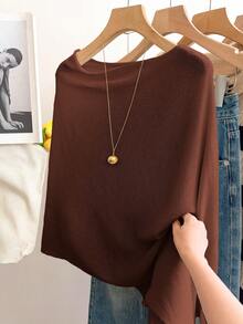 GlowEve Women's Casual Loose Vacation Style Poncho Sweater, Spring/Summer - Chocolate Brown - View 3