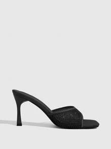 CUCCOO SZL Ladies Mesh Hot Rhinestone High Heel Sandals Prom Heels Summer Shoes - Black - View 2