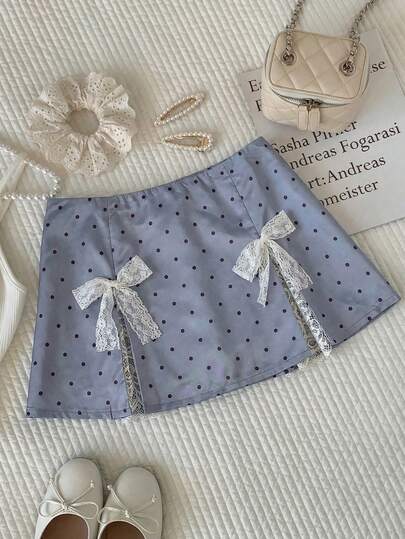 Comfortcana 2026 New Arrival Spring/Summer Women's Lace Bow Polka Dot Pattern Fashionable A-Line Skirt Spring Outfit  Vacation Outfits Women Beach Outfit For Women Holiday Outfits For Women Y2k Work Outfits For Women Country  Polka Dot