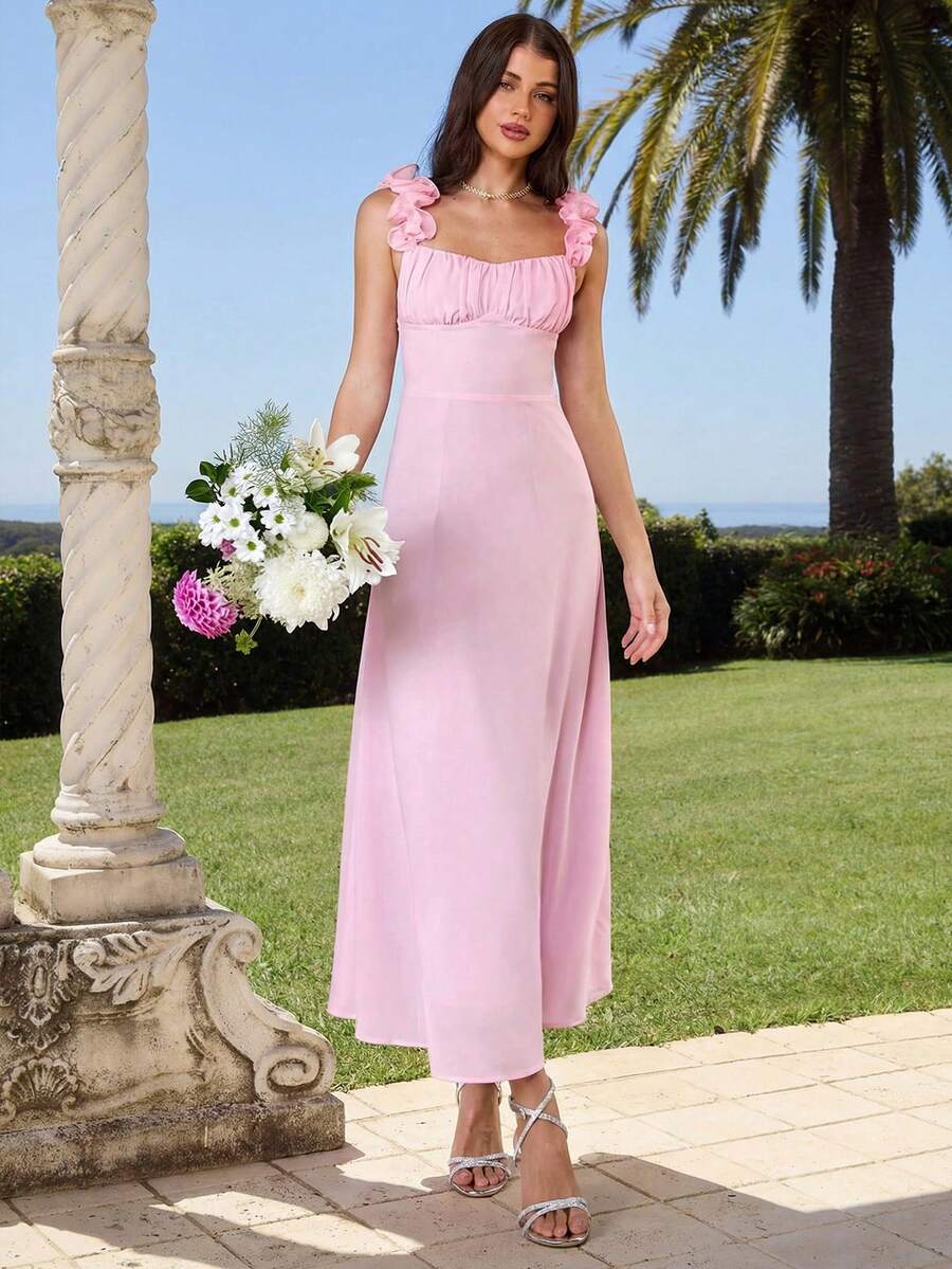 Enchnt Vestido de gasa elegante con volantes y tirantes para mujer - Lila Púrpura - Ver 1