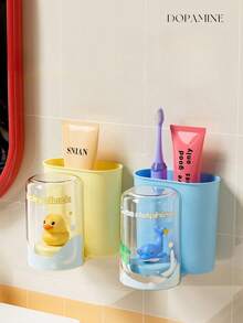 1 Set Cute Cartoon Toothbrush Holder/Cup, Family Version Adorable Toothbrush Cup, Wall-Mounted Toothbrush Cup Back To School - multicolor - View 9