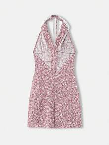 lacRébo Vintage Dusty Rose Floral Midi Dress,Summer Cottage Core Wide Ruffled Collar Open Back French Parisian Style Vacation Brunch Holiday Dress - Multicolor - View 7