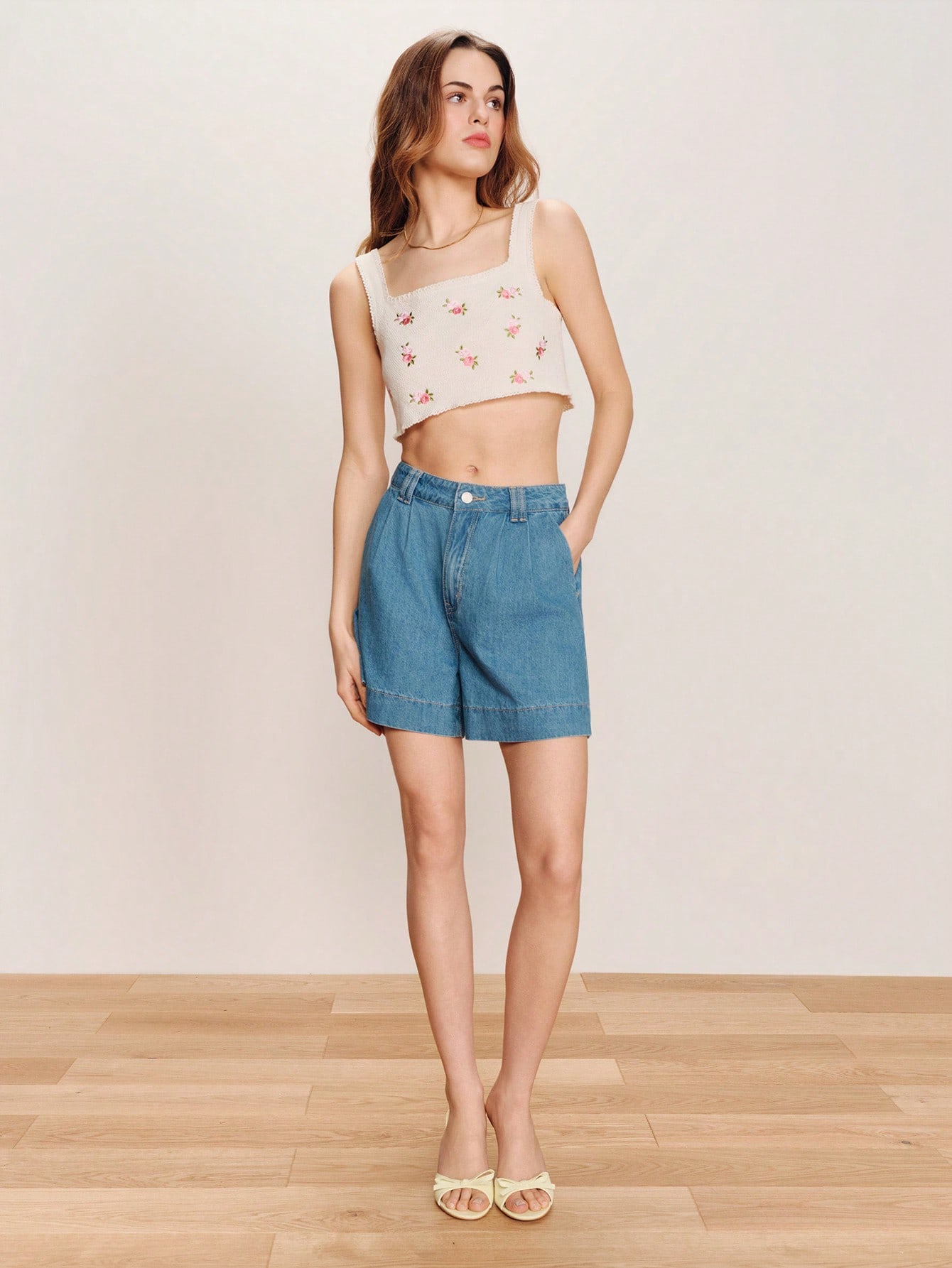 Cream Knitted Crop Tank Top With Pink Floral Embroidery Cute Spring Summer Vacation Top Holiday Top Chic Top French Style Parisian Style