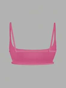 EgrlEra 女士纯色罗纹短款修身吊带背心 - 粉色 - 查看 2