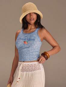 Athîral Women's Casual Vacation Ribbed Knit Strawberry Print Tank Top - Blue - View 4