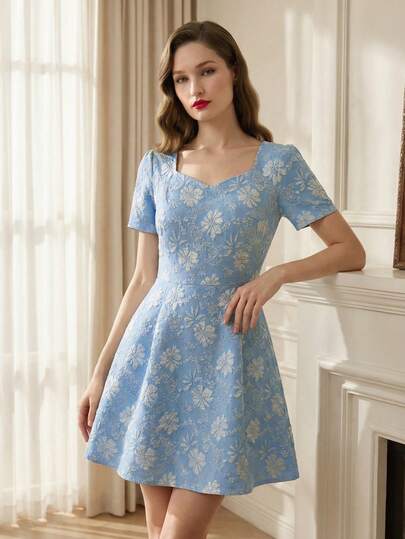 Rafferiza Đầm midi dệt jacquard dập nổi, kiểu dáng thanh lịch, thoải mái, thích hợp cho nữ đi làm, hẹn hò và đi nghỉ mát.