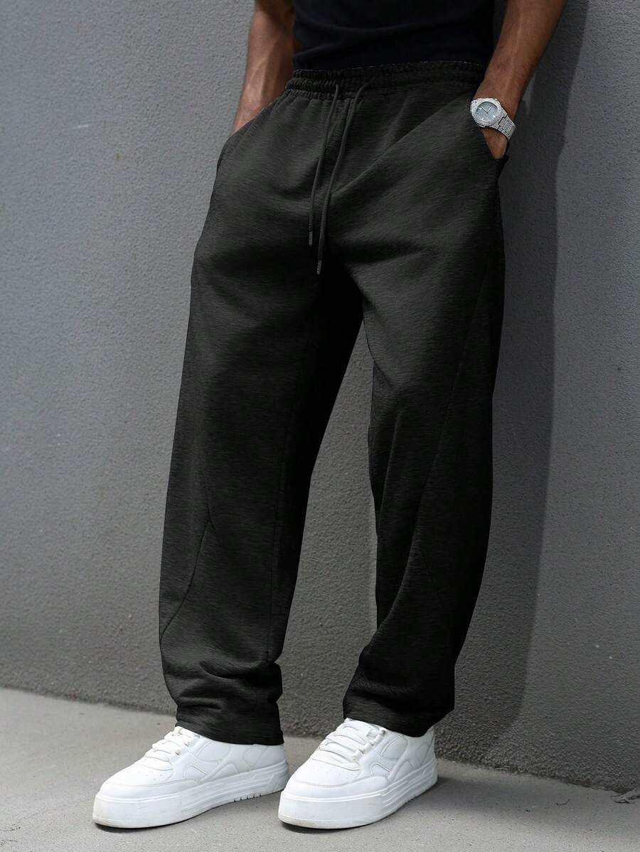 Manfinity Hypemode Young Casual, Drawstring, Split Hem Grey Men Sweatpants Holiday - Black - View 1