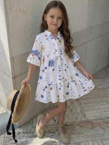 Emery Rose Kids Emery Rose Kids Đầm chiffon cổ đứng họa tiết hoa nhí cho bé gái - trắng - Xem 3