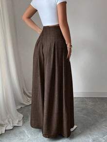 SHEIN Elenzya Women's Fashionable Loose Pleated Wide Leg Pants - Coffee Brown - View 2