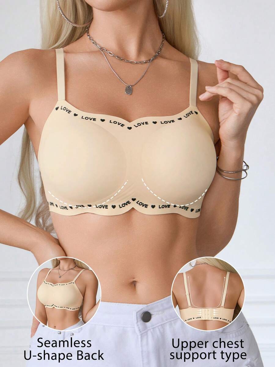 Comfortable Seamless Printed Heart Graphic Bra For Women - Apricot - View 1