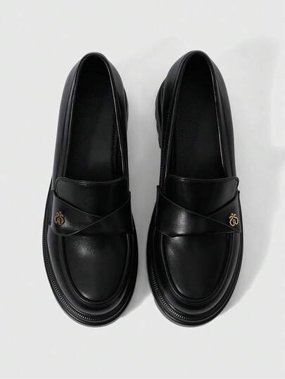 Sleekvia Women Shoes Fashionable Black Comfortable Commuting Platform Women Loafers Women Platform Shoes Suitable For Outdoor Vacation Shopping To Work Daily Commuting Versatile Women's Shoes
