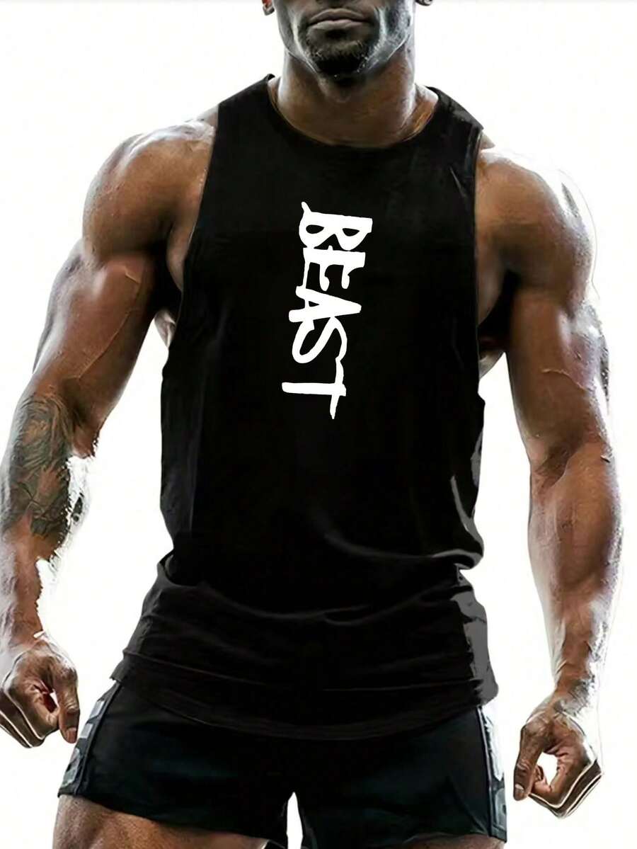 GymBeat Áo ba lỗ thể thao in chữ Boyfriend Style dành cho nam, áo tập luyện - màu đen - Xem 1