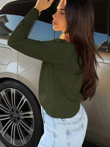 Milla Jasmine Women's Minimalist Versatile Solid Color Cardigan Fall Winter Cloth For Women - Army Green - View 4