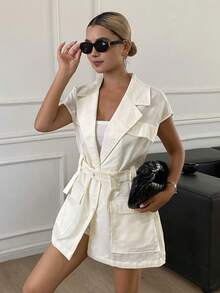 DAZY Women's Solid Color Lapel NeckSingle-Breasted Casual Thin Blazer Summer - White - View 5