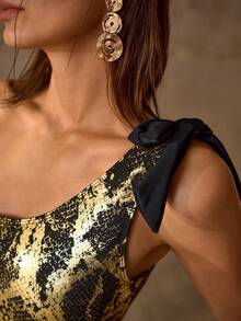 MOTF PREMIUM Áo tắm liền thân in họa tiết da rắn gợi cảm dành cho nữ, mùa hè. - màu đen - Xem 2