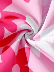 SHEIN Tankinis para niñas, parte superior de tankini de tela de punto con estampado floral rosa lindo, de manga larga, con protección solar, elegante y casual, adecuado para nadar, vacaciones de verano, playa, piscina, fiesta de vacaciones. Traje de baño tipo rash guard para niñas pequeñas y niñas. Traje de baño con estampado de flores rosas para niños. - Rosa Fucsia - Ver 7