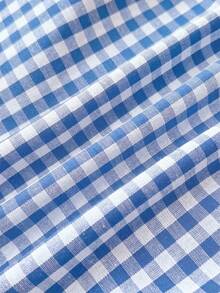 SHEIN 少女休闲简约舒适格子露背吊带衬衫 - 藍色 - 查看 6