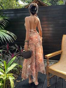 Sunnyshic Frühlings-/Sommer-Vintage-Party- & Fotoshooting-Kleid für Frauen mit tiefem Ausschnitt, Metallschnalle und asymmetrischem Saum im Boho-Stil - Verschiedenfarbig - Übersicht 1