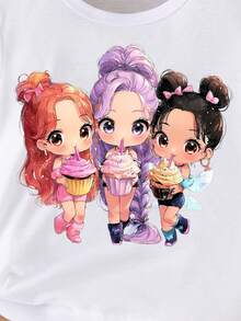 Áo thun ngắn tay in hình hoạt hình dễ thương dành cho bé gái, kiểu dáng thường ngày, thoải mái cho mùa xuân, hè và thu. - trắng - Xem 5