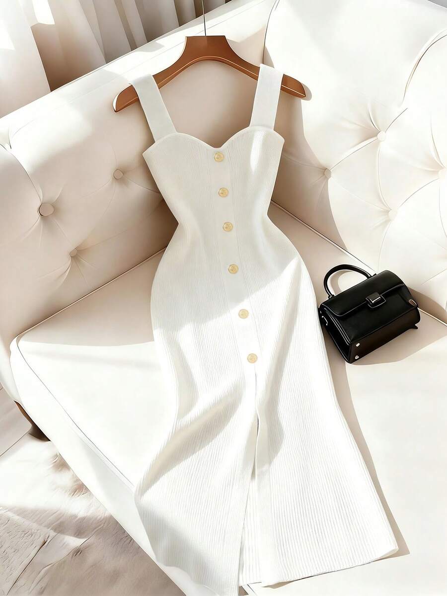 EMERY ROSE Nouvelle arrivée Robe pull mélange de couleurs décontractée mode européenne et américaine pour les vacances - Crème - Voir 1