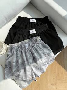 Comfortcana 3pcs Women's Solid Color & Floral Print Shorts - Multicolor - View 3