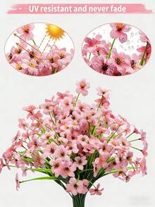 MEHELANY 12/6/1件装粉色人造户外花卉，仿真塑料花，绿色叶丛，粉色丝绸花，适用于悬挂式花盆、户外门廊花瓶、家居窗台装饰 - 粉色 - 查看 4