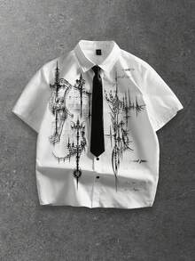 ROMWE MEN Men's Gothic Print Short Sleeve Shirt - White - View 1