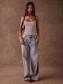 SHEIN BAE 95%纯棉女士春夏枣红色条纹拼接修身露背休闲吊带背心 - 春假、海滩、外出必备基础款，2000年代Y2K复古风，西部风情音乐节、甜蜜约会、下午茶、居家休闲、返校季，以及春夏度假旅行的完美之选。 - 彩色 - 查看 5