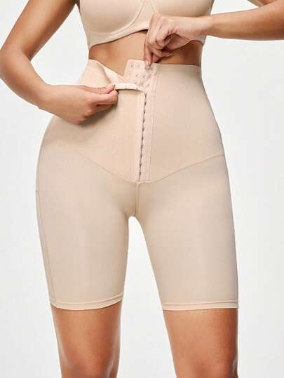 SHEIN Kvinnors Enfärgad Hög Midja Magkontroll Rump-lyftande Formande Shorts