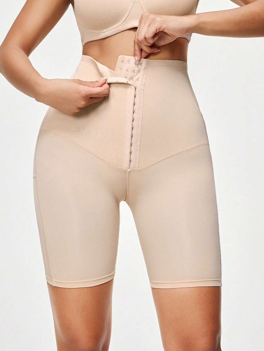 Women's Solid Color High Waist Tummy Control Butt Lifting Shaping Shorts - Khaki - View 1