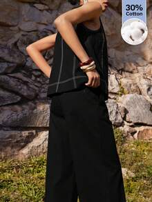 SHEIN Maija MAIJA 度假风荷叶边饰吊带背心和长裙两件套 - 黑色 - 查看 4