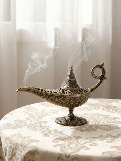 Cirelle 1个镀金浮雕图案锌合金香炉。适合节日使用，复古风格。锌合金材质，美观大方。适合书房、茶室等场所摆放。