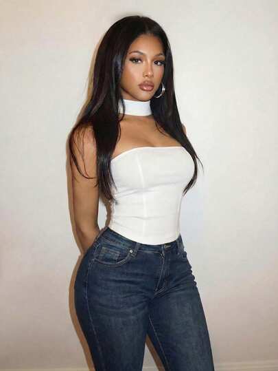 Slaydiva Summer New Sexy & Elegant Strapless Tie Crop Top, Suitable For Party, Bar, Nightclub, Wedding, Vacation