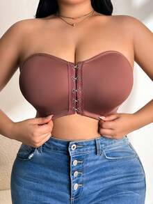 1 pieza Sujetador inalámbrico para mujer de talla grande con cierre frontal antideslizante - Café integral - Ver 4