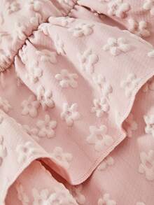 Sparklyn Áo kiểu dáng rộng rãi, thoải mái dành cho bé gái tuổi teen, kiểu áo hai dây, chất liệu độc đáo, thêu hoa 3D màu vàng, viền bèo nhún đôi, kiểu dáng mùa xuân/hè tươi mát, đa năng. - Hồng - Xem 5