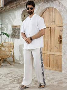 VENTUSAIL Men's Fashionable Casual Drawstring Waist Pockets Pants - White - View 3
