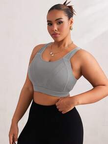 SHEIN Rhythm Era Plus Size Women One-Piece Underwire Sports Bra With Adjustable Racerback, High-Impact Support For Chinese New Year - Grey - View 6
